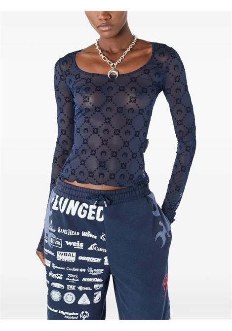 top moonogram mesh flock ls donna navy MARINE SERRE | WTS018ACJER0005BL90